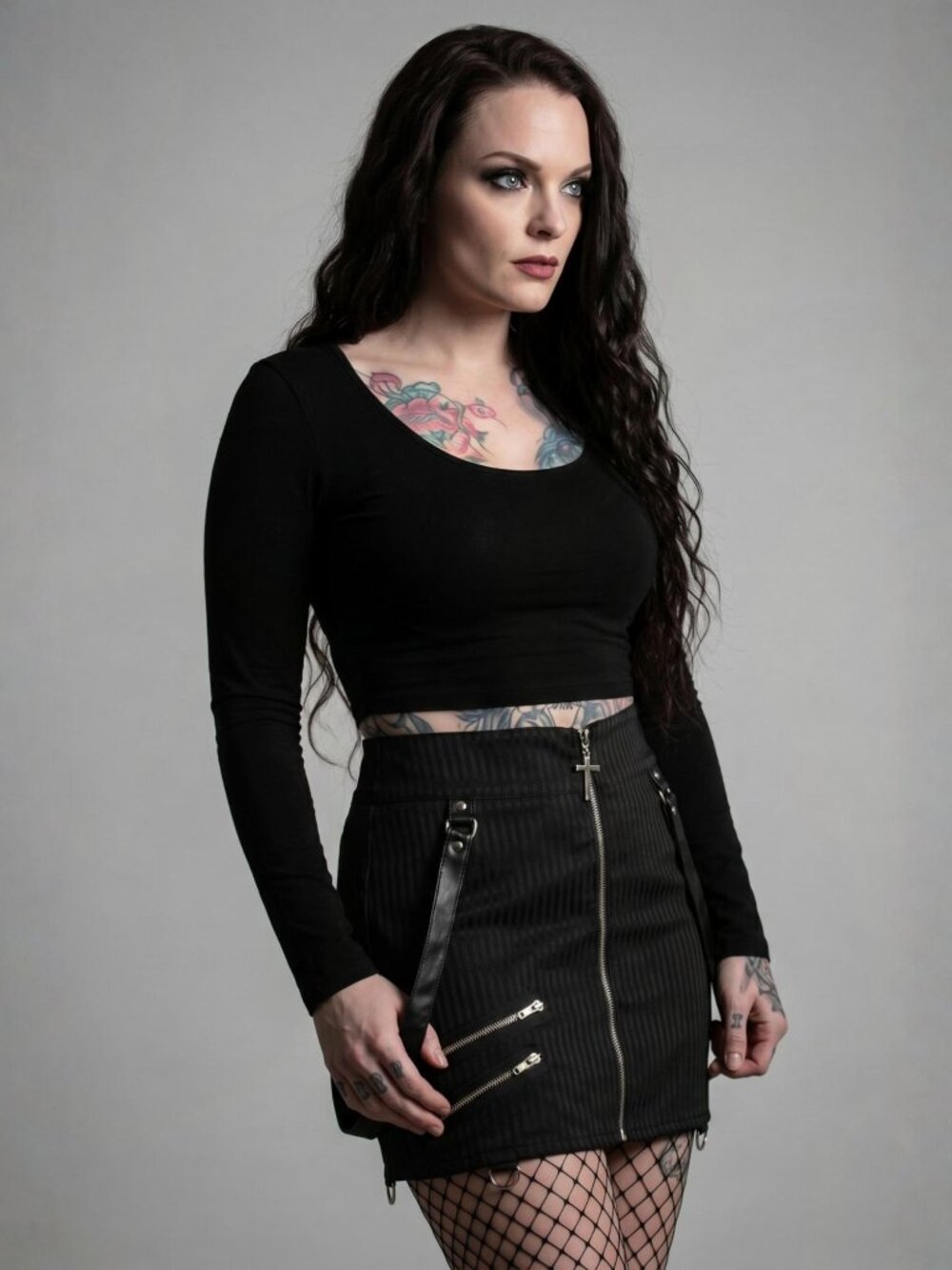 Killstar ✦ Katy Coffin Skirt ✦ Soft Stretch Zip Strap D-Ring Gothic Mini XS - Picture 4 of 6
